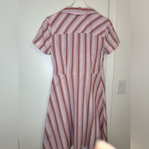 Tommy Hilfiger shirt dress cotton vertical stripe pink white button down belted‍ - Picture 10 of 15